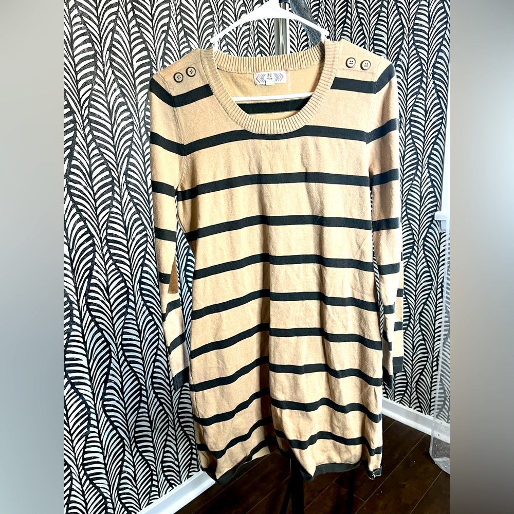 Striped Sweater Dress with Elbow Patches